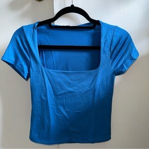 BRIGHT BLUE SQUARE NECK TOP